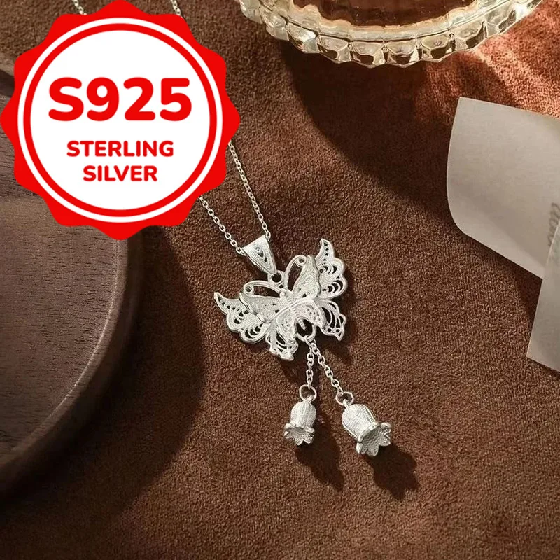 925 sterling silver temperament light luxury sweet romantic butterfly orchid of the valley necklace daily simple clavicle chain