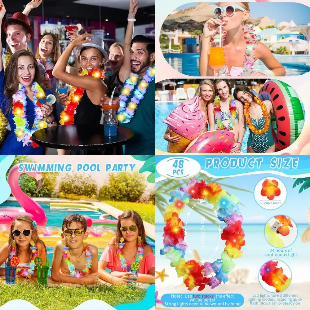 

Hawaiian LED Leis with 48pcs Light-up Lower Lei Skirt Lace for Masquerade Beach Weddings and Tropical Parties (Bright Colors)