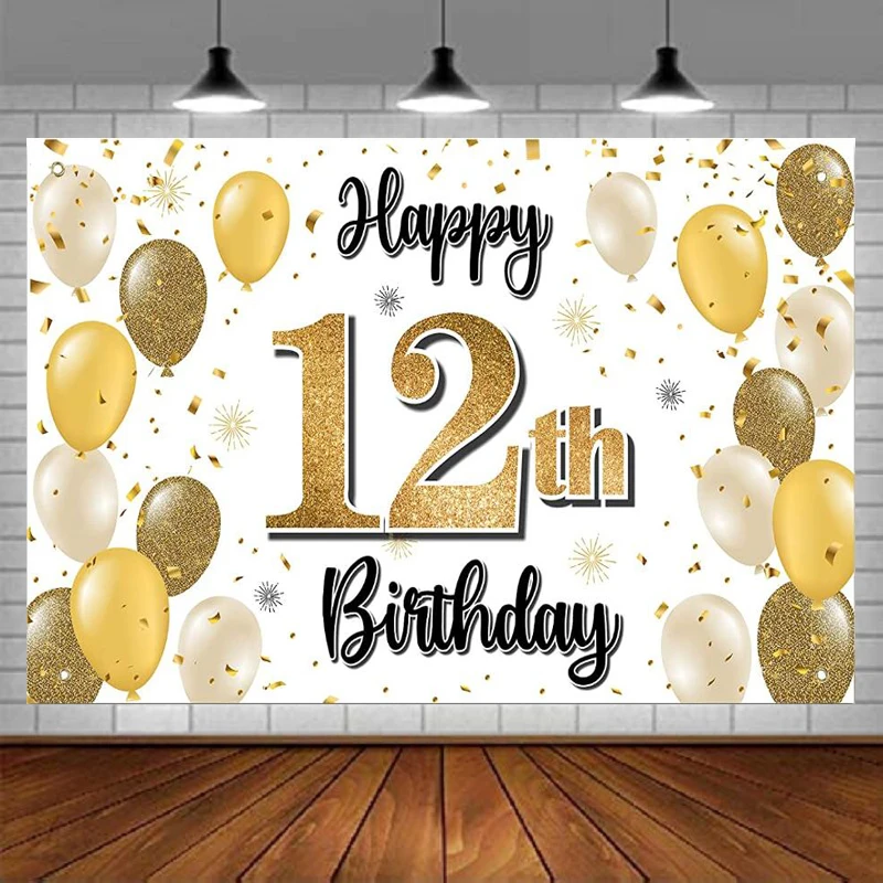 Photography Backdrop Happy Banner - Cheers To Twelve Years Old 12th Birthday Party Background Poster Decorations