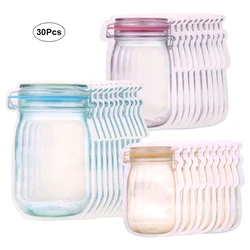 30Pcs Mason Jar Bottles Bags Food Storage Bag Snack Sandwich Ziplock Bags Reusable Airtight Seal Storage Bags Leakproof Food