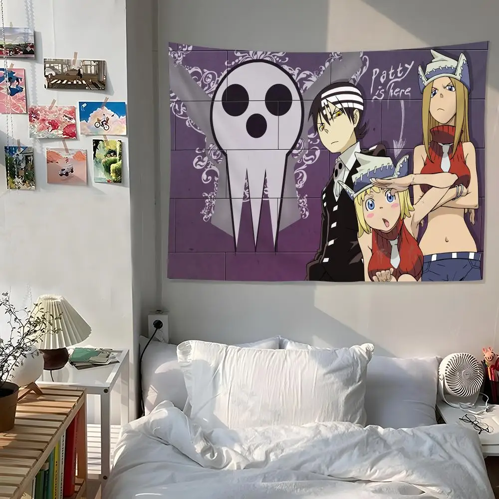 S-Soul Eater Anime Retro Tapestry Custom Home Living Room Bedroom Wall Decor Wallpaper Backdrop Cloth With Clips