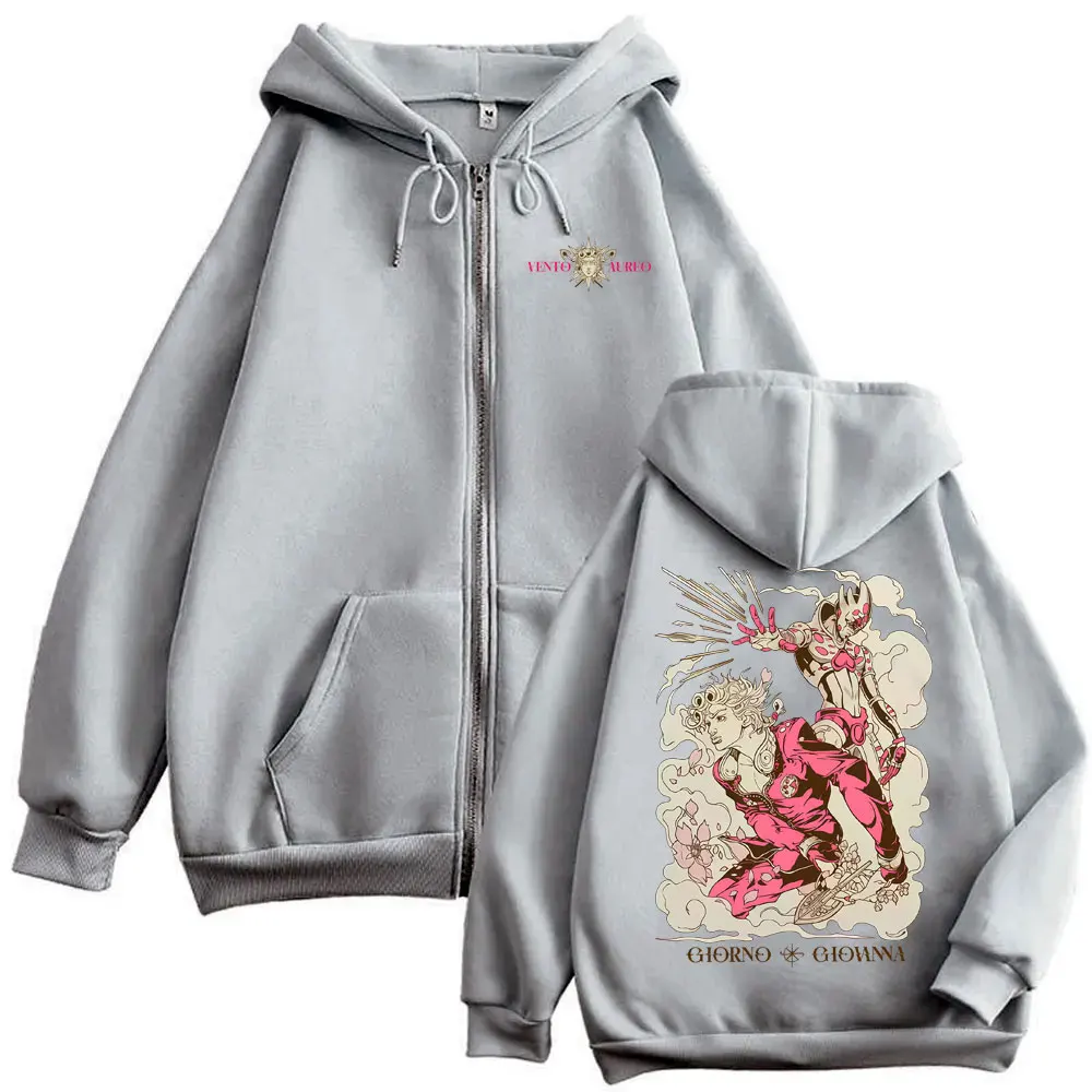 Anime JoJo's Bizarre Adventure Giorno Giovanna Grafik-Reißverschluss-Hoodie für Herren und Damen, lässige Vintage-Jacke mit übergroßem Reißverschluss – Detail 6