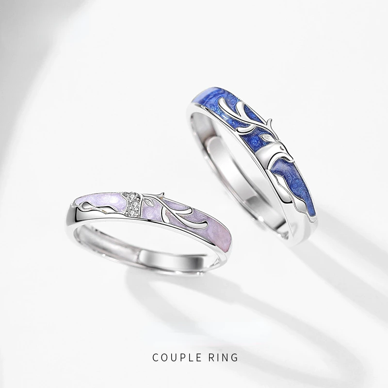 Trumium 100% S925 Sterling Silver Antler rings for Couple Woman Jewelry Zircon Opening Lover Ring Girl Gift