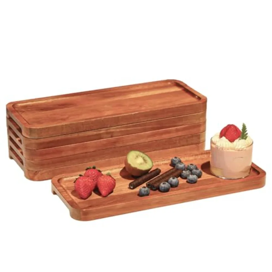 

Wood Serving Trays 6 pcs 14x6 in Rustic Wooden Platters for Party Kitchen Platter Acacia Wooden Dessert Table Display Set Decor