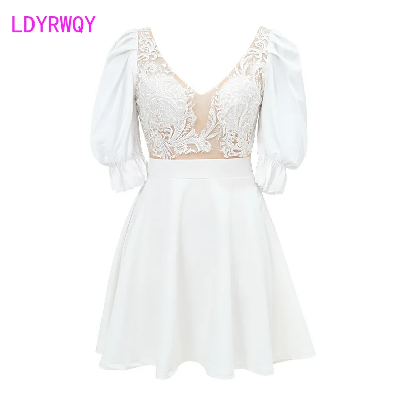 In 2022, the new nightclub fashion sexy French dress with bubble sleeves to cover the belly ladies' evening dress