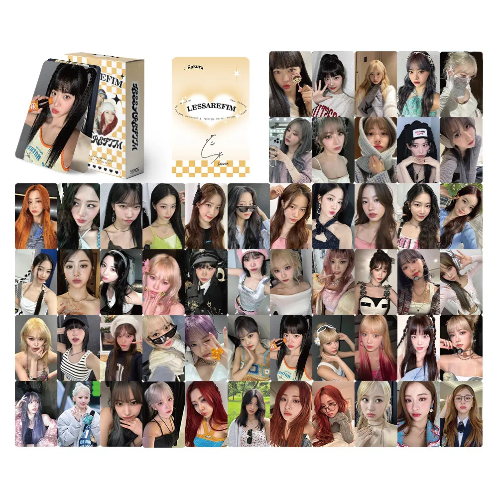 55Pcs Kpop Girls Group LESSAREFIM New Album Lomo Card Photocards Double Sided Printd Postcards Fans Collection