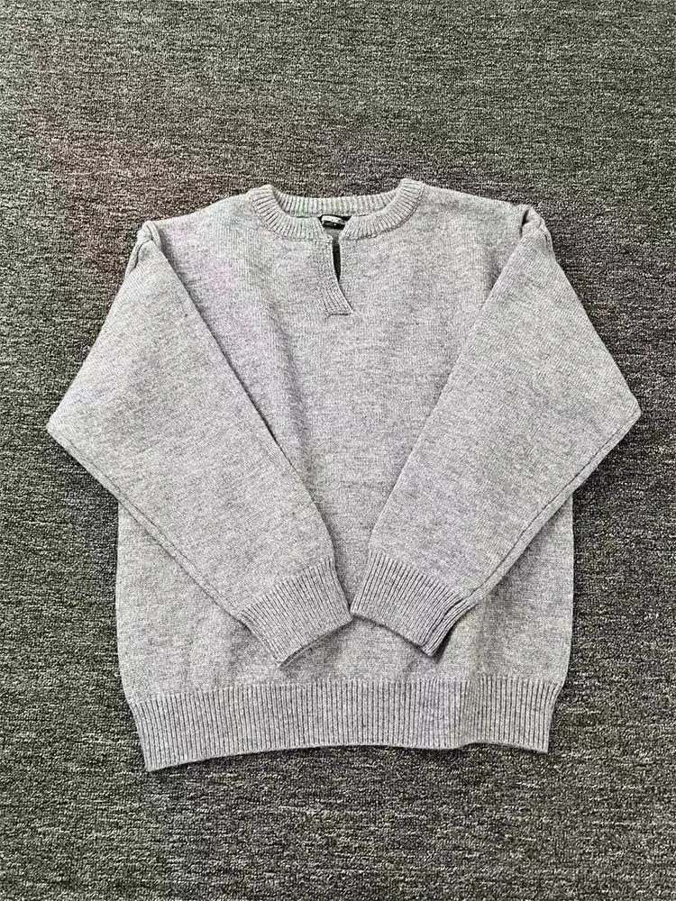 

Корейский повседневный свитер с V-образным вырезом и длинными рукавами для мужчин, зимний универсальный модный ретро-свитер, вязаная рубашка свободного кроя