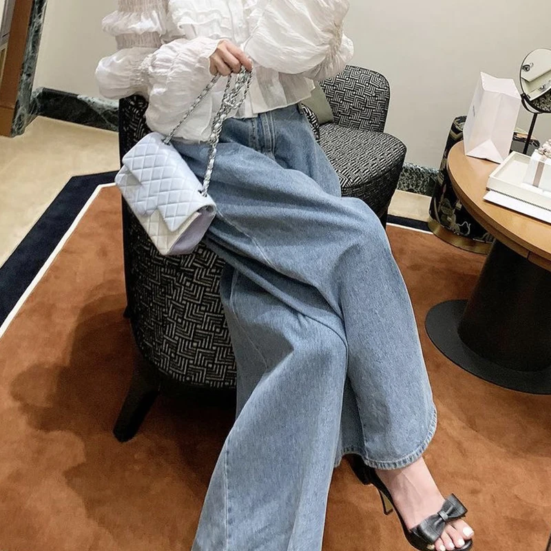 Damskie długie spodnie w stylu vintage na wiosnę, z wysokim stanem, szerokimi nogawkami, eleganckim plisowaniem na jeden guzik, luźnym krojem, uniwersalne, w ciemnym kolorze.