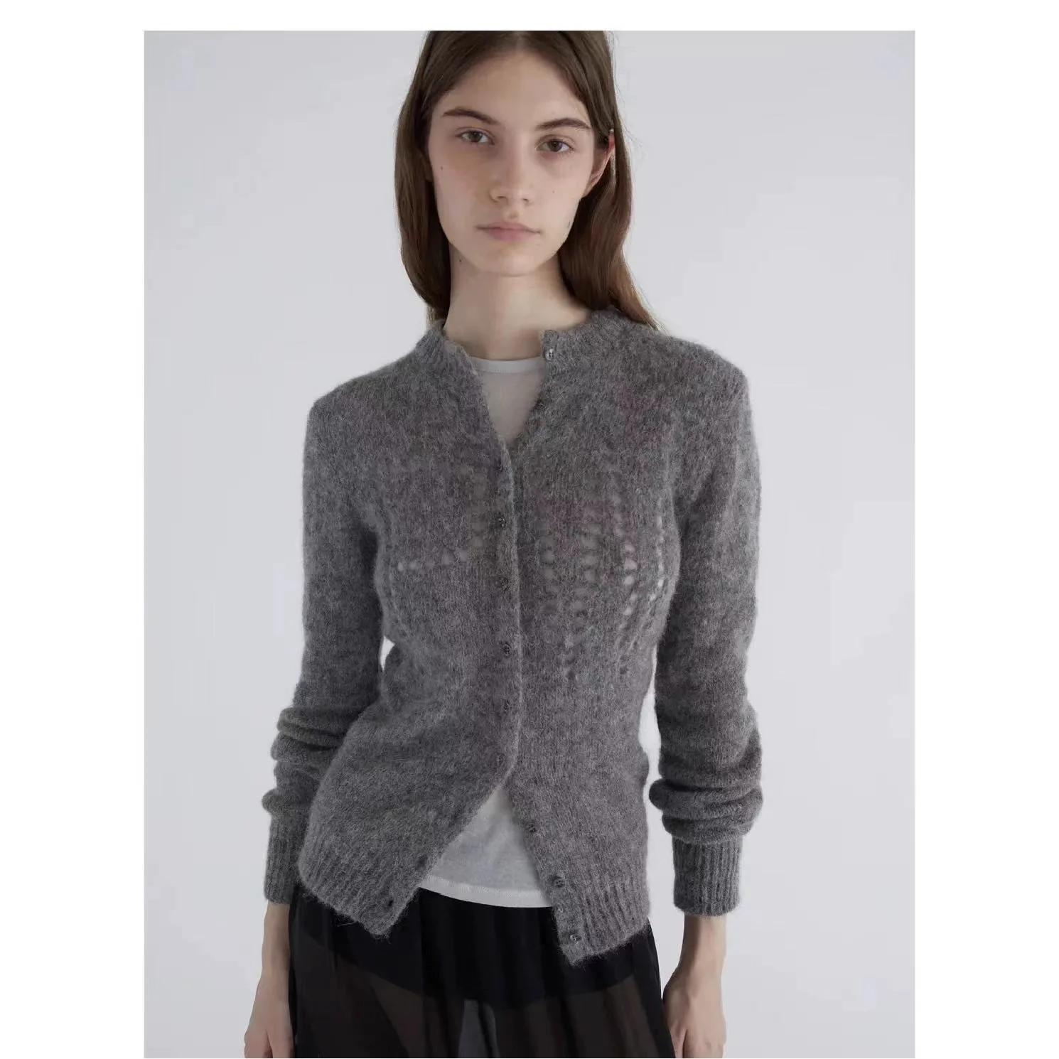 

Paloma Wool round Ne Open Cardigan ey Classic Letter Hollow out Sweater Cardigan Outerwear New Autumn Winter Women's Faion