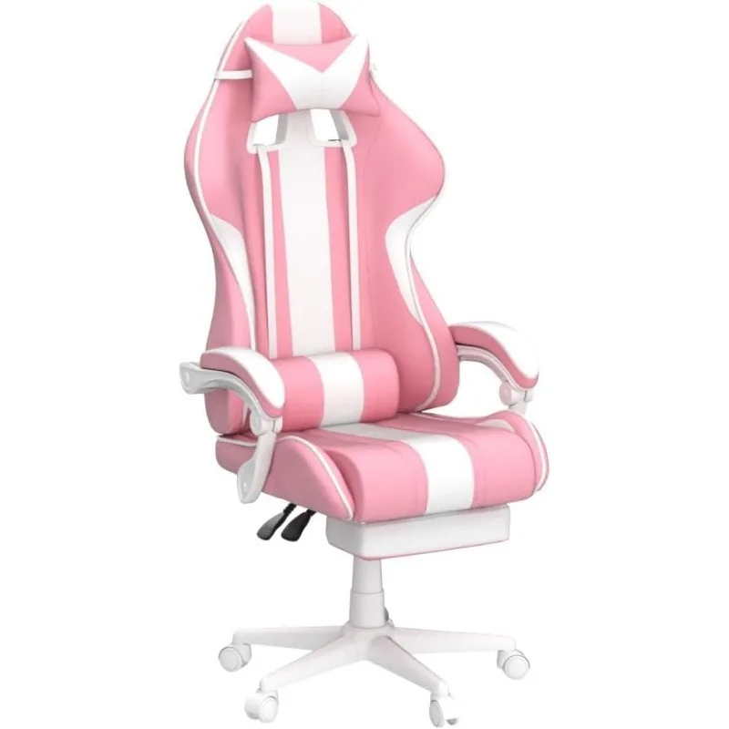 Silla de juego rosa Kawaii con Orejas de conejo, silla de juego de ordenador de oficina de cuero reclinable de carreras de 250 libras