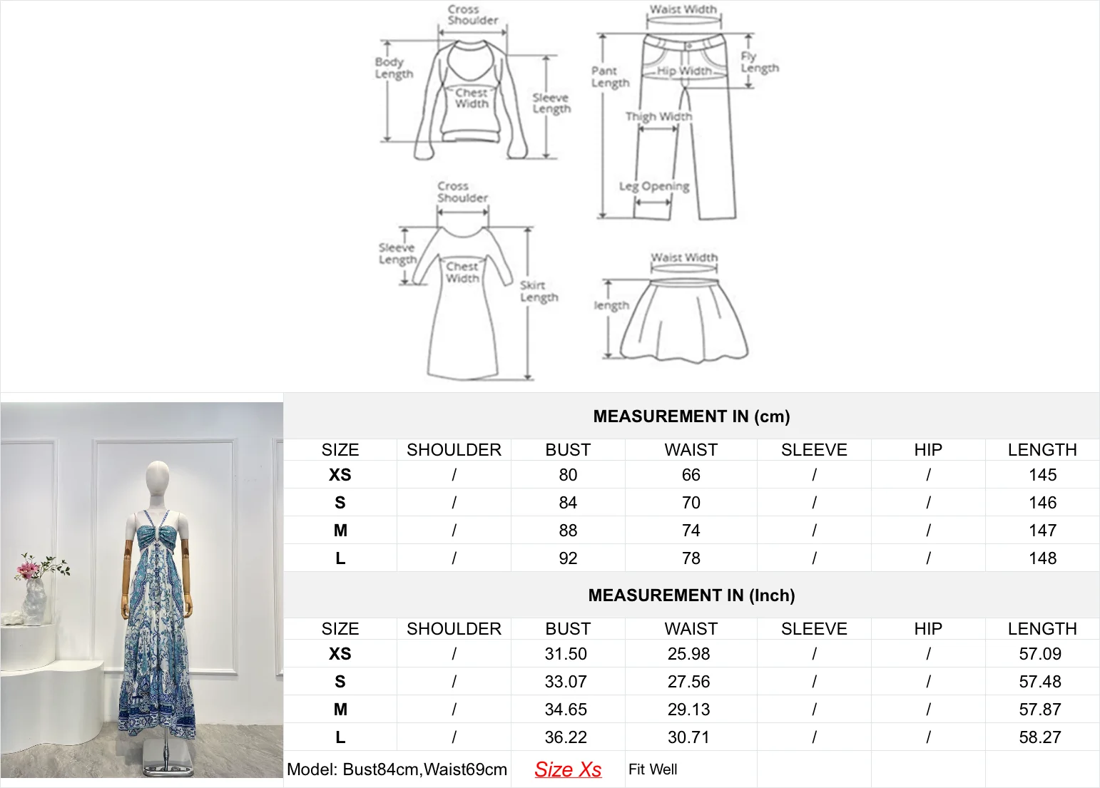 2025 Nuevo vestido midi con cuello halter y cintura recortada sin mangas con estampado floral azul de seda de alta calidad para vacaciones