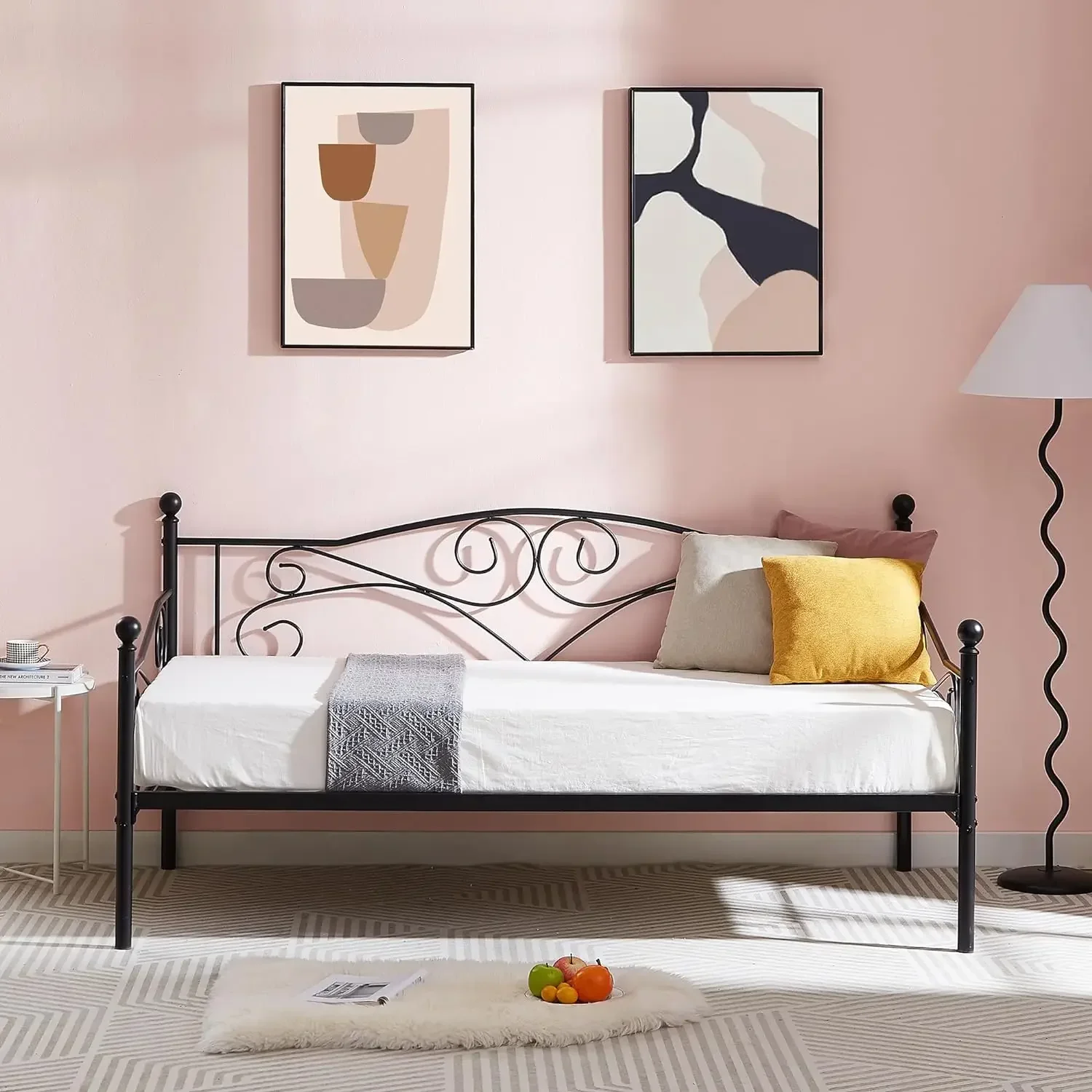 

#For Daybed Metal Bed Frame Twin Size Steel Slat Support/Strong Legs Headboard/Mattress Foundation, Multi-Functional Furniture&