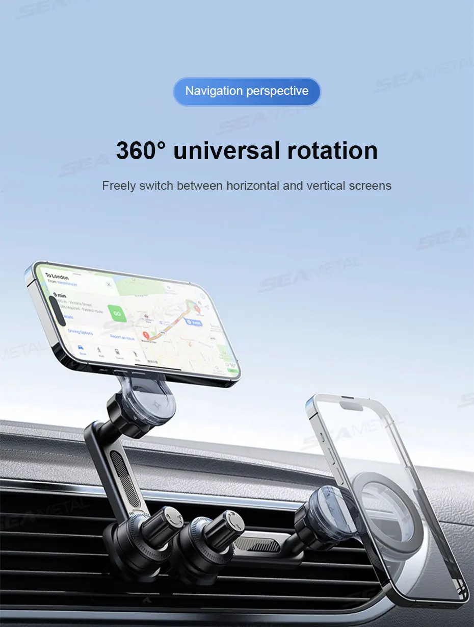 SEAMETAL Magnetischer Autotelefonhalter, 360-Grad-Drehung, verstellbar, Einhandbedienung, Luftauslass, Entlüftung, Handy-Unterstützung – Detail 9