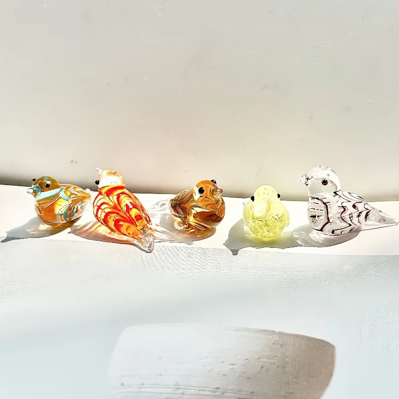 Handmade Mini Glass Bird Figurine  Multi-Color Art Decor Ornament Home Desktop Collection Craft Small Animal Glass Statue Gift