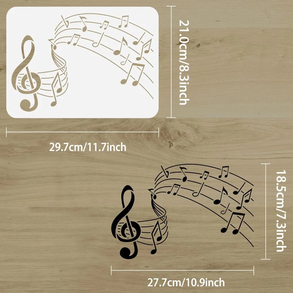 Music Note Stencil 11.7x8.3 inch Reusable Plastic PET Treble Clef Stencils Hollow Out Pentameter Jumping Music Symbols Drawing