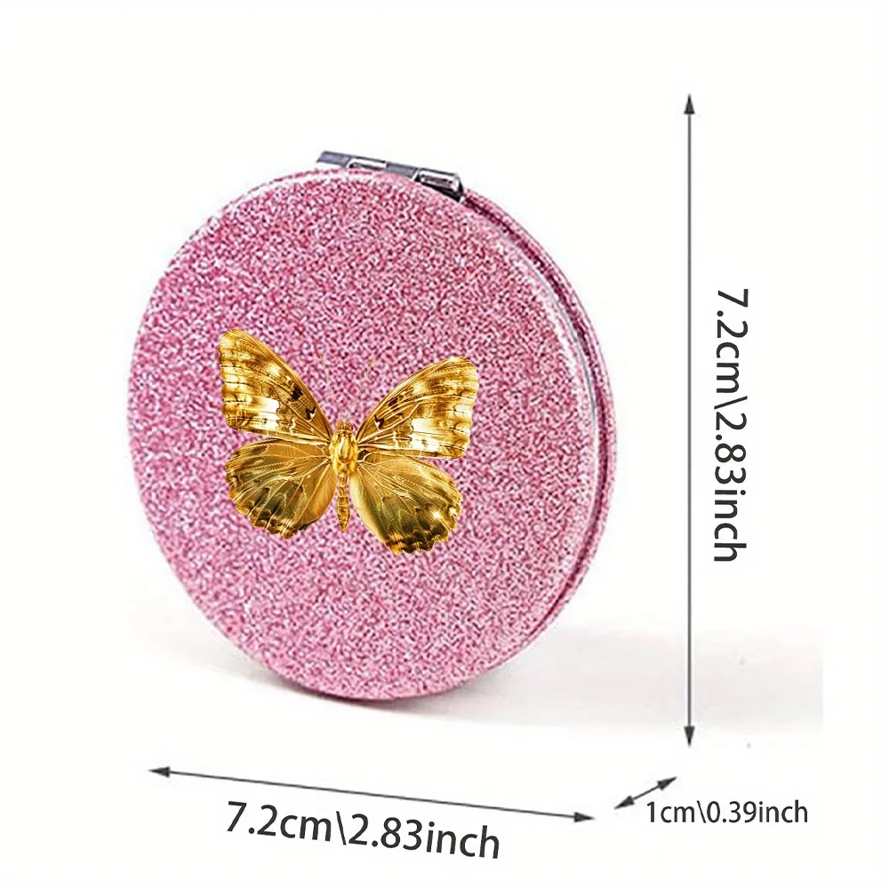 مرآة مكياج بجيب مزدوج الجوانب للنساء، أداة تجميل للوجه، أداة تجميل زجاجية محمولة، نمط فراشة، هدية مثالية #2
