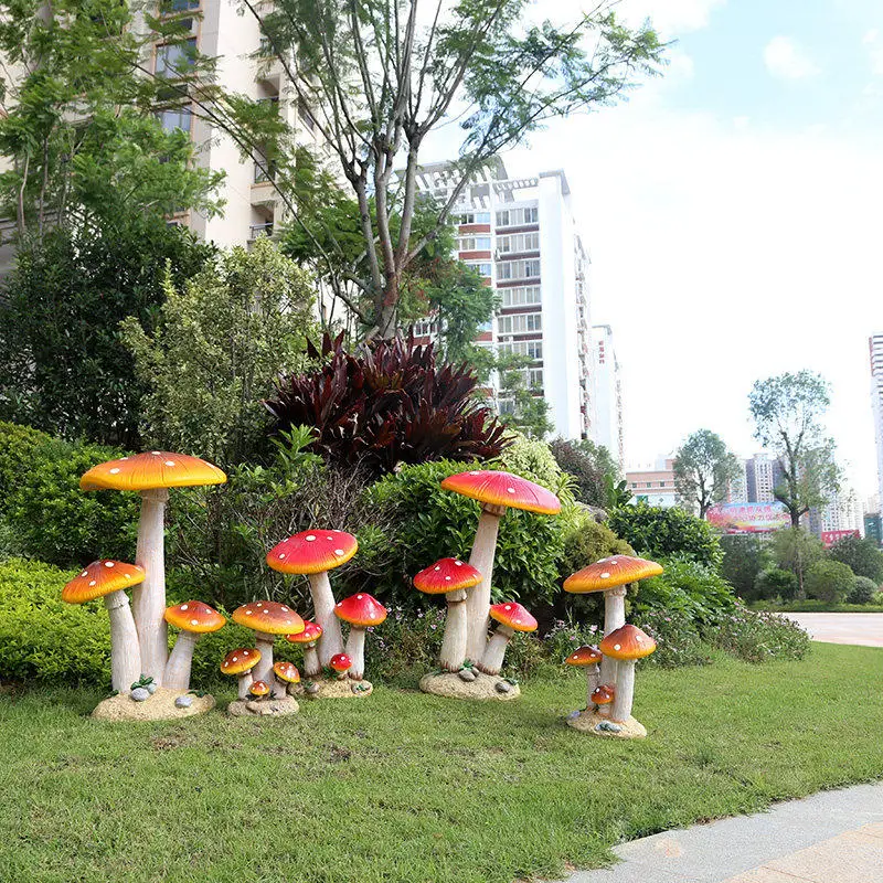 Outdoor Pastoral Simulation Resin Mushroom Ornament Park Landscape Plants Sculpture Crafts Courtyard Garden Figurines Decoration