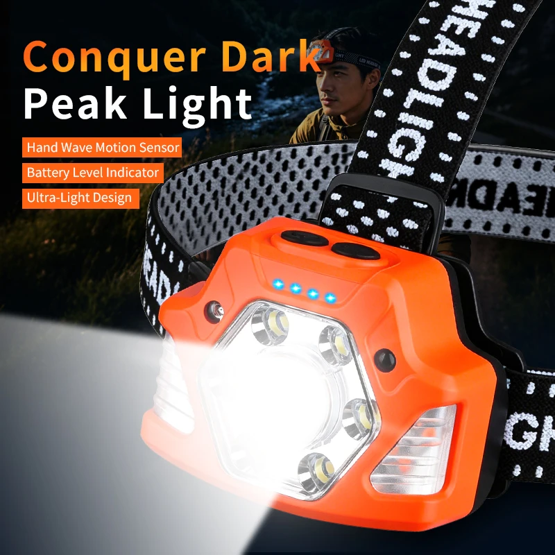Powerful LED Induction Headlamp with 18650 Rechargeable Battery Aluminum Outdoor Camping Lamp High Lumen Head Torch