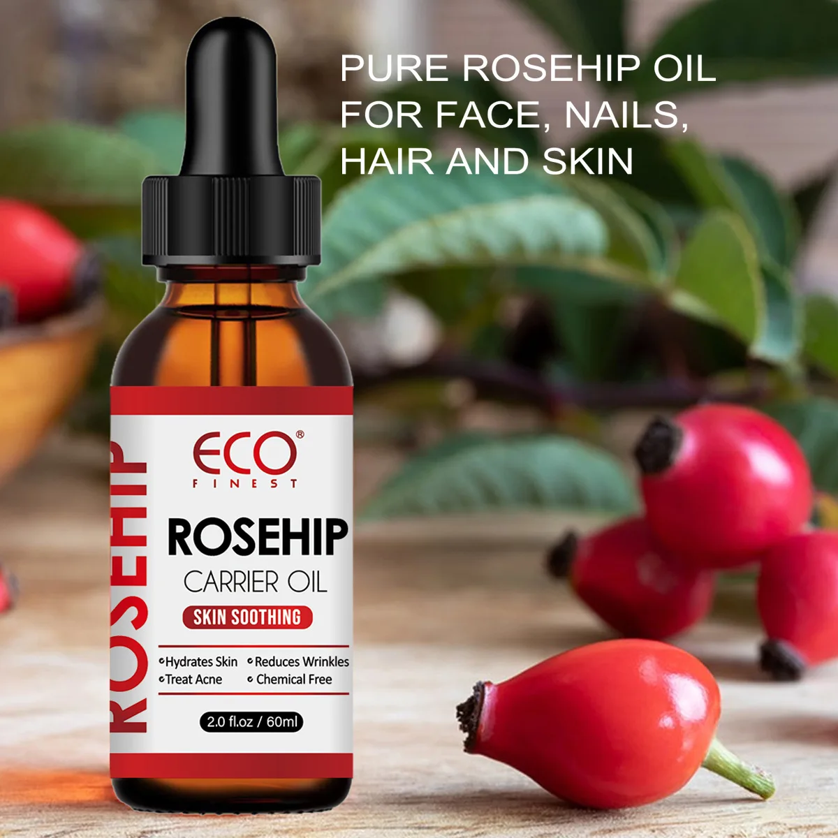 Aceite esencial de rosa mosqueta multiusos, masaje corporal Facial, cuidado del cabello, hidratante, calmante, aceite esencial de aromaterapia básica, 60ml