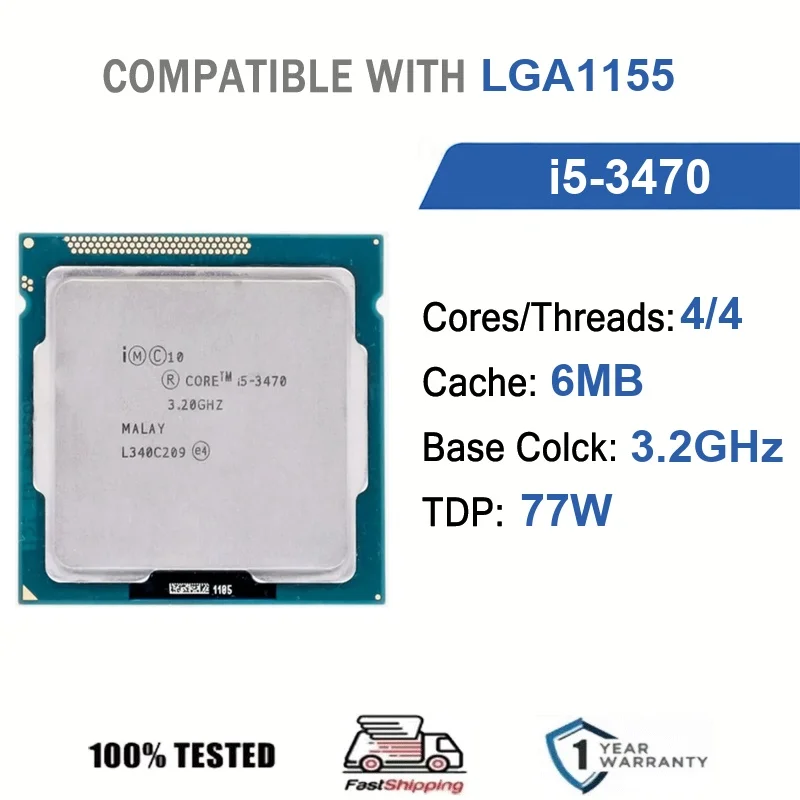 Intel Core i5-3470 4 núcleos 4 hilos 3,2 GHz 77 W 6 MB de caché 22 nm LGA1155 SR0T8 DDR3 1333/1600 MHz Ivy Bridge HD Graphics 2500
