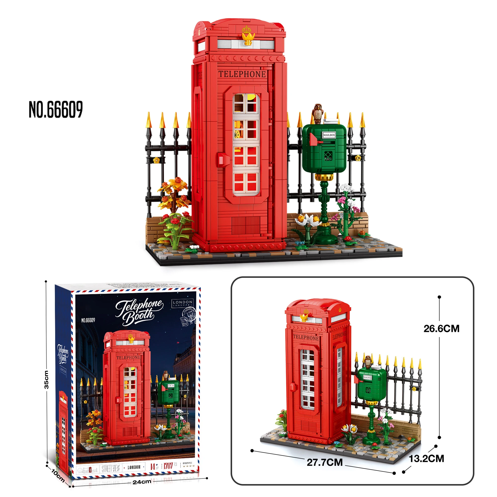 

Набор строительных блоков «Британская телефонная будка» из 1707 деталей с подсветкой, модель для сборки, настольное украшение, игрушка для самостоятельной сборки, подарок на день рождения