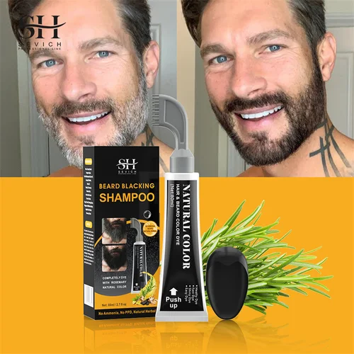 Imagen 2 del producto Crema para teñir el cabello de 80ml, crema para teñir la barba negra para hombres, champú para teñir la barba de plantas permanentes, cobertura rápida, cuidado del cabello de la barba blanca y gris