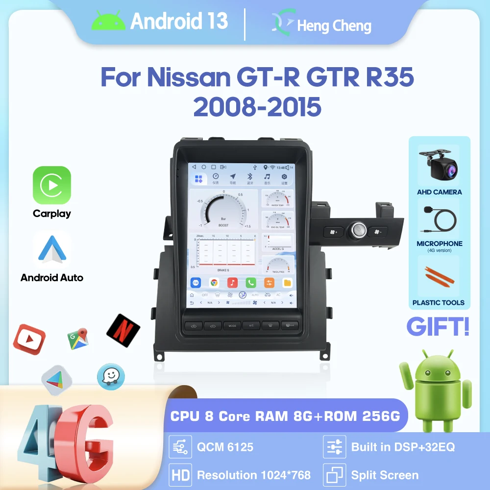 Android13 de 10,4 pulgadas para Nissan GT-R GTR R35 2008-2015 reproductor de vídeo Multimedia para coche navegación GPS AUTO Radio 4G Carplay 360 estéreo