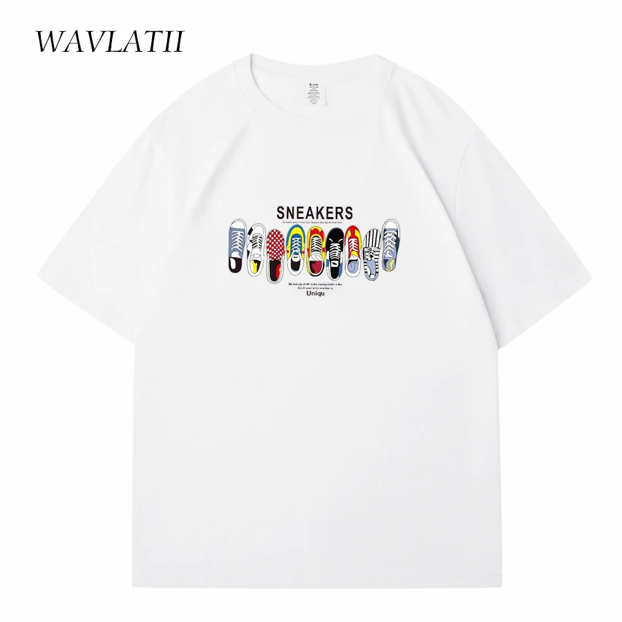 WAVLATII 2023 New Streetwear T shirts Female Beige Soft Cotton Fabric Printed Tees Casual Summer Tops for Young People WT2311