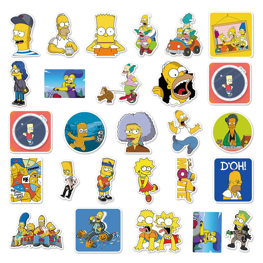 10/30/50pcs Cartoon The Simpsons Stickers Funny Comedy Anime Decal Kids Toy DIY Phone Laptop Luggage Waterproof Graffiti Sticker