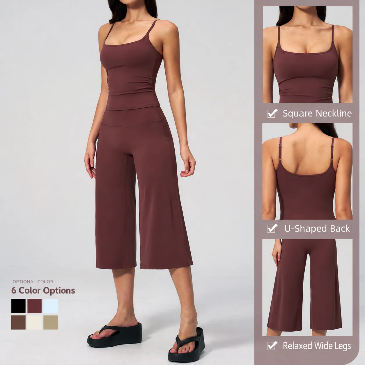 Women's 2 Piece Yoga Set with Straight Leg Capri Pants, 4-Way Stretch Outfit for Pilates, Workouts and Casual Lounge Wear