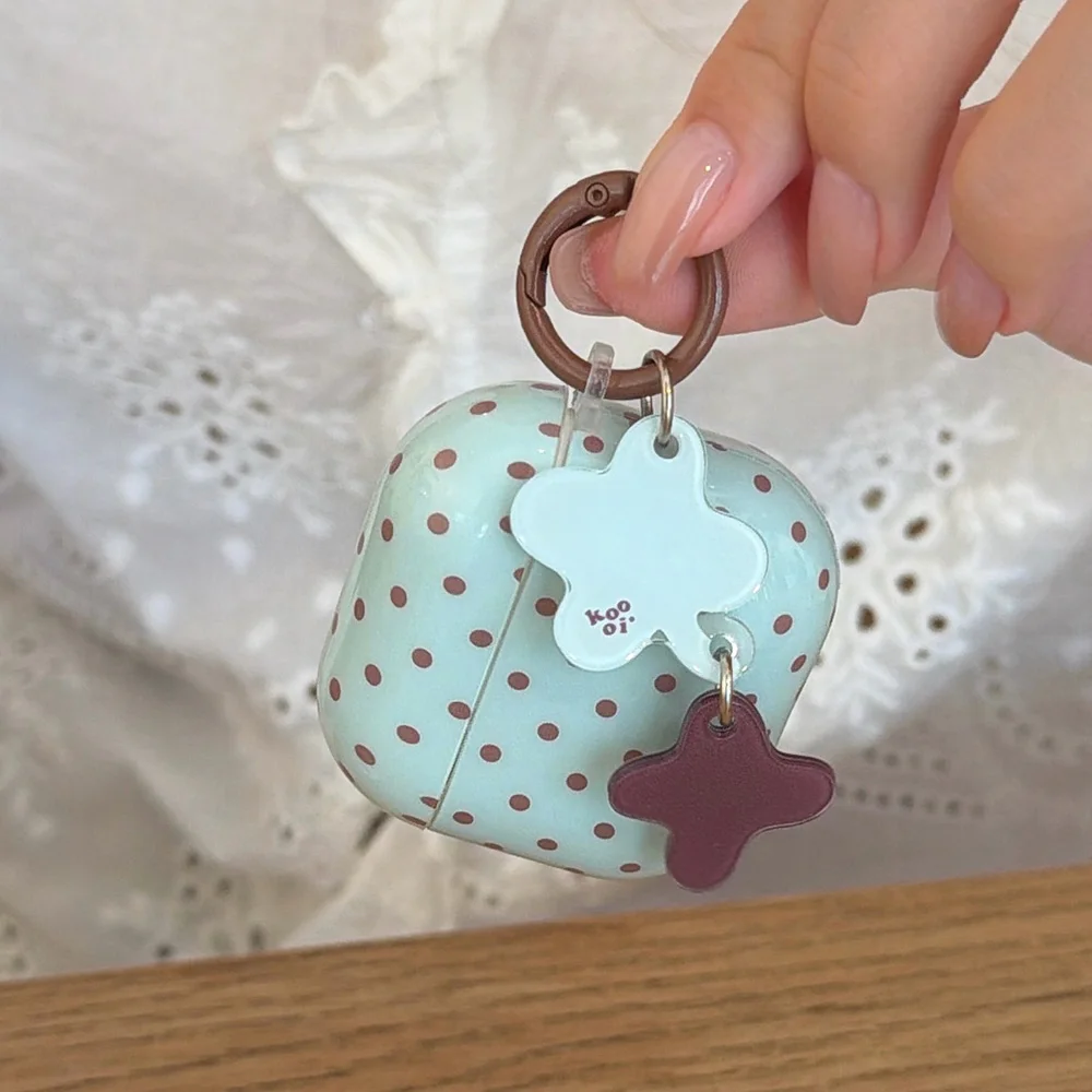 Mint Green Earphone Case For AirPods 4 Brown Polka Dots Cute Protection Cover For AirPods Pro 3 2 1 Shockproof Dustproof Cases - view 4