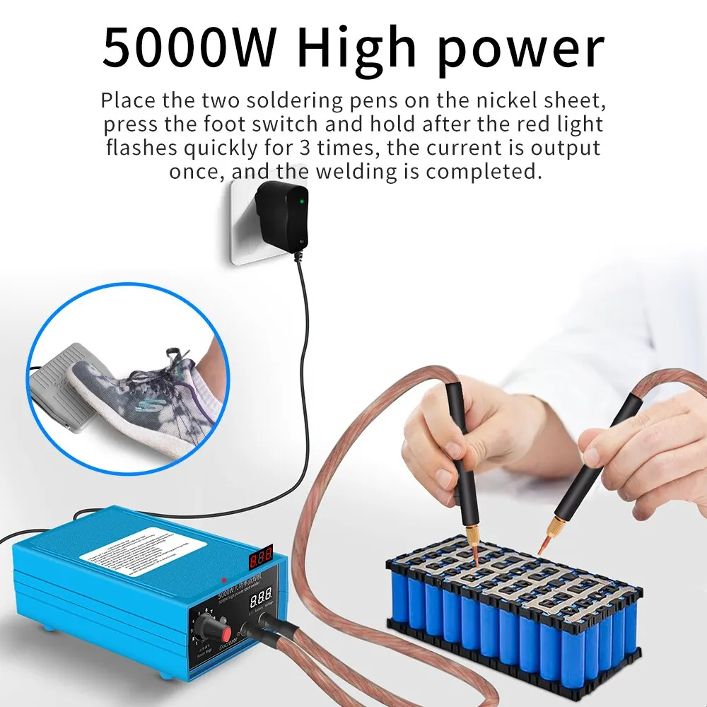 High Power 5000W Spot Welding Handheld Machine Portable 0-800A Current Adjustable Welders for 18650 Battery