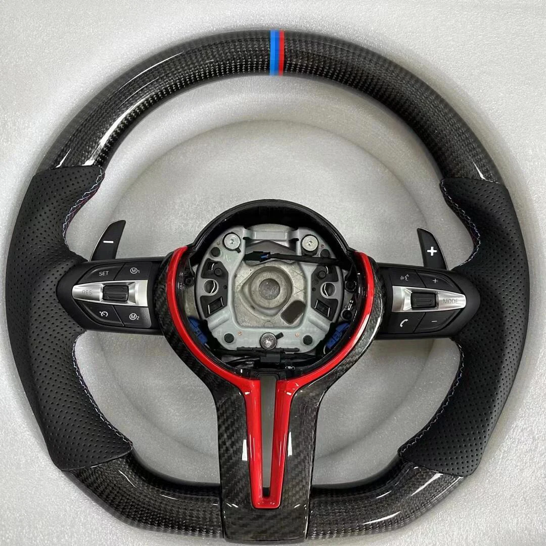 

Half Perforated Leather & Carbon Fiber Red frame White Stitching Steering Wheel Assembly For BMW F10 F20 F30 F32 F36 F80 F82 M3