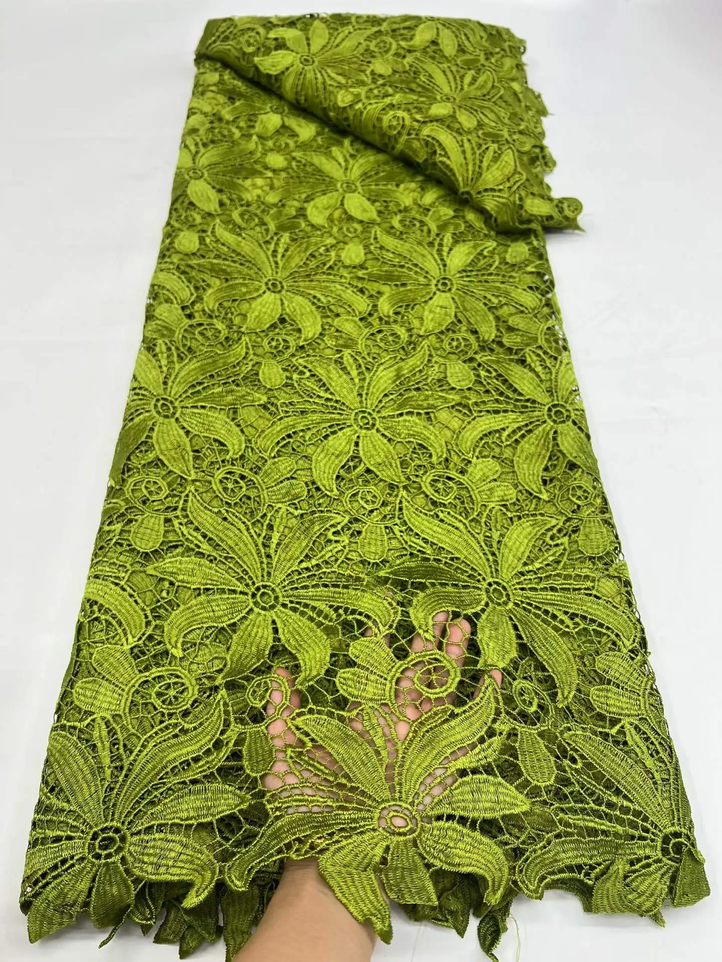 

5 Yards Nigerian Guipure Cord Lace Fabric with 3D Sequins High Quality African Mesh Milk Silk Embroidery for Women