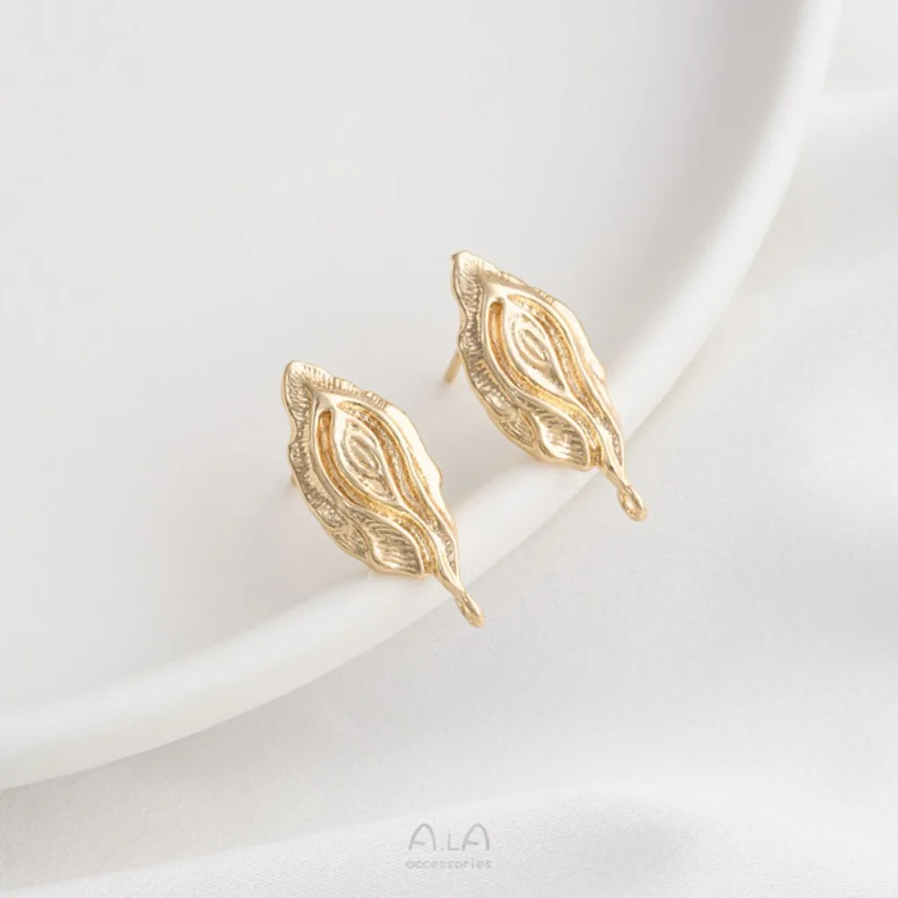 النحاس 14K الذهب اللون غير النظامية شكل ورقة مع حلقات معلقة DIY الأقراط المواد اليدوية الأقراط مجوهرات اكسسوارات