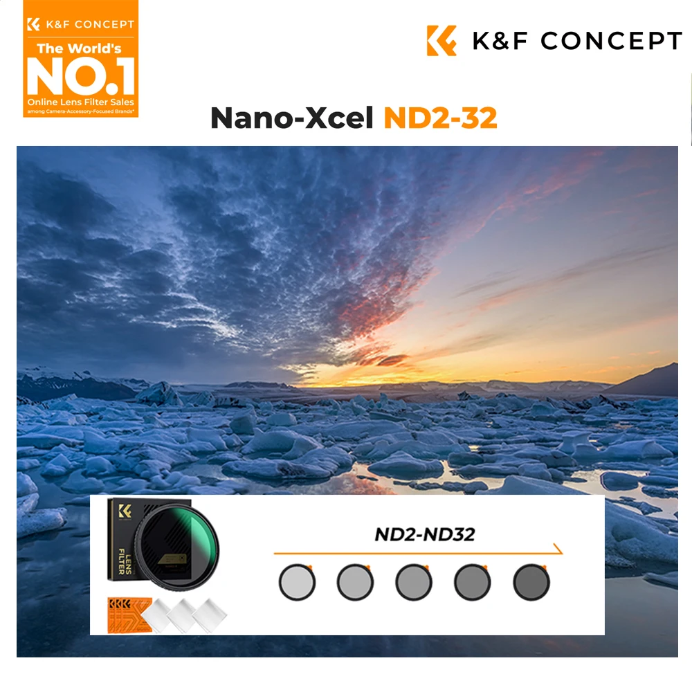 K&F Concept NANO-X ND2-32 가변형 ND 필터 37mm-82mm, X-크로스 없음, 28겹 코팅, 장시간 노출 풍경 사진 촬영용