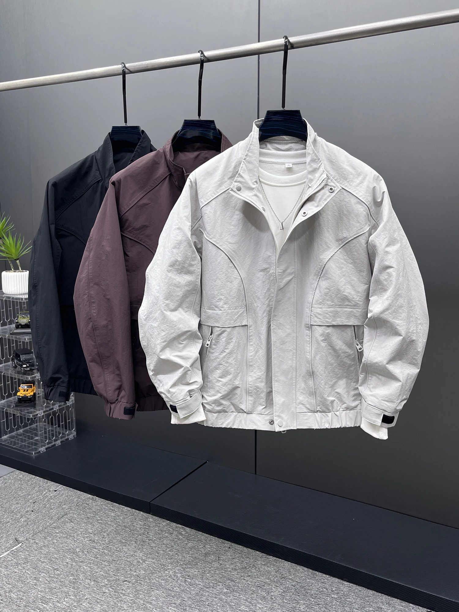 

Свободный крой с воротником-стойкой, мужской повседневный топ Haome, модная корейская верхняя одежда, дышащий полиэстер, нейлон, волокно Cosite