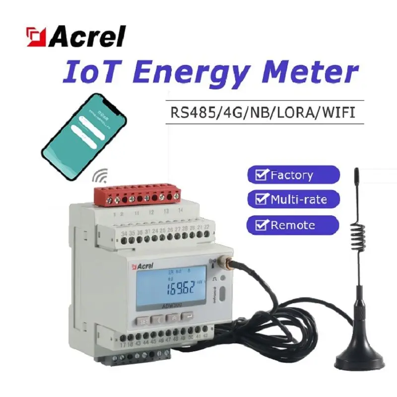 Acrel Three Phase Wireless Measuring Energy Meter support optional 4G WIFI ethernet communication ADW300/C