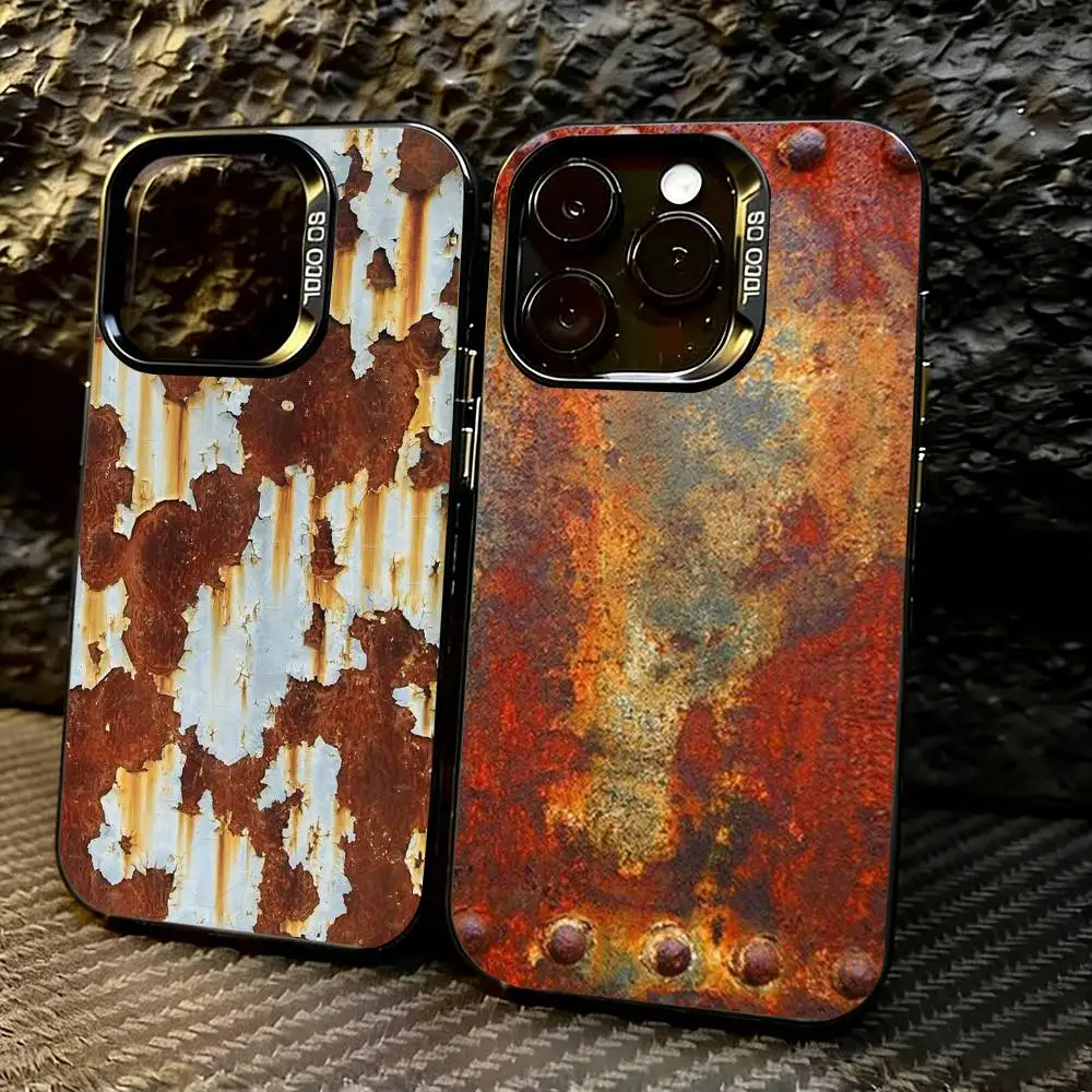 

Industrial Style Retro Rusty Phone Case For iPhone 17,16,15,14,13,12,11 Plus,Pro Max,XS,Colorful Silver Phone case Funda Cover