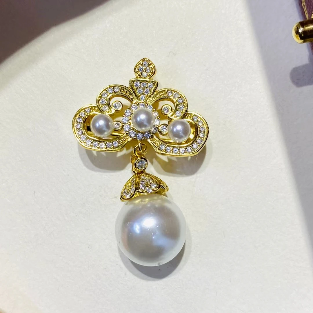 

925 Sterling Silver Brooch Pendant Mount Base Mountings Findings Parts Fittings Accessories for 3.5-12mm Pearls Beads