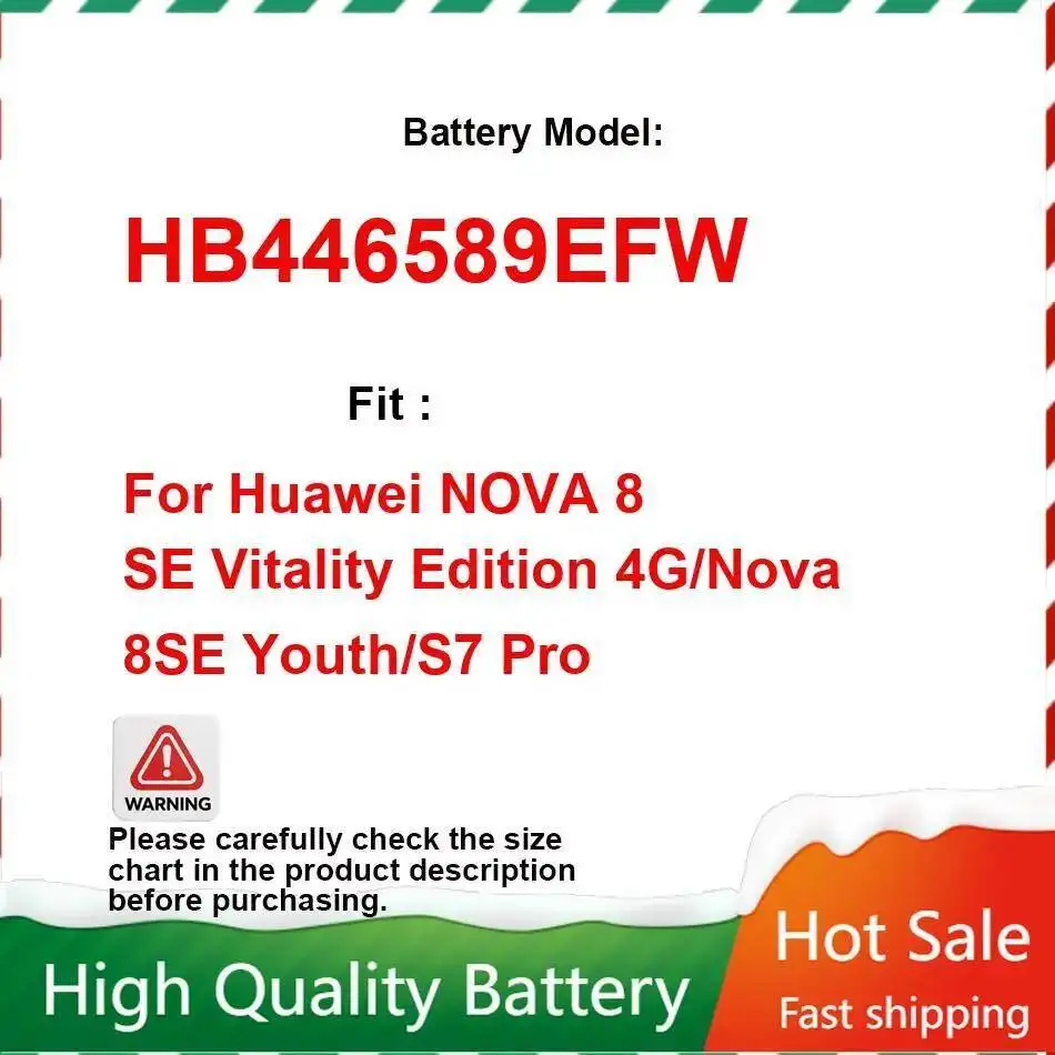 

Mobile Phone Battery HB446589EFW 4000Mah For Huawei Nova 8 SE Vitality Edition 4G 8SE Youth S7 Pro