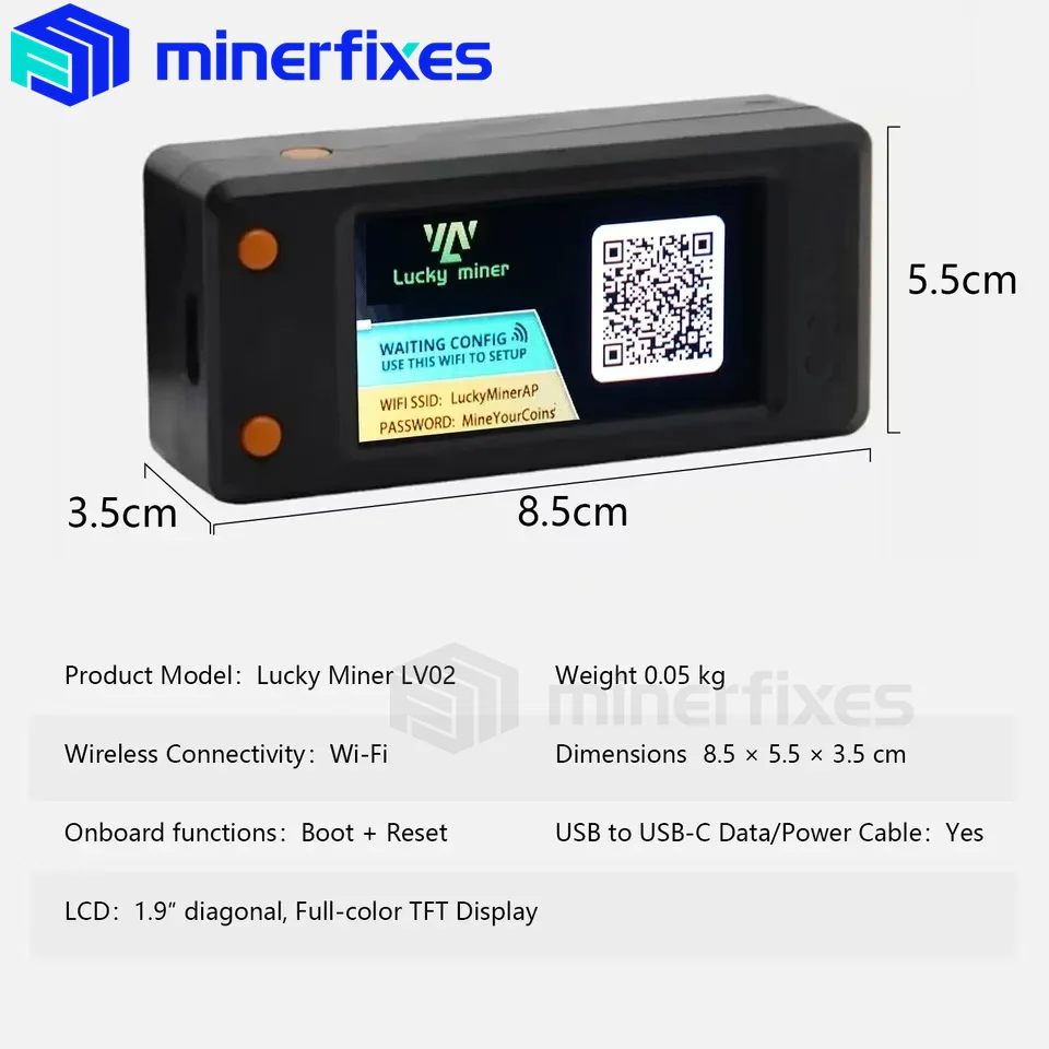 Bitcoin Miner Lucky Miner LV02 74KH/S SHA256 BTC SOLO Mining Miners Lottery Device Crypto Miner ASIC Mining Silent Machine