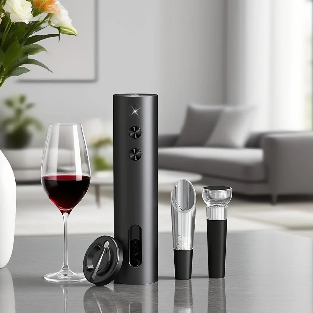 

Rechargeable Electric Wine Opener with Foil Cutter, Wine Pourer, Vacuum Stopper and Storage Base, Type-C Charging Automatic Cork