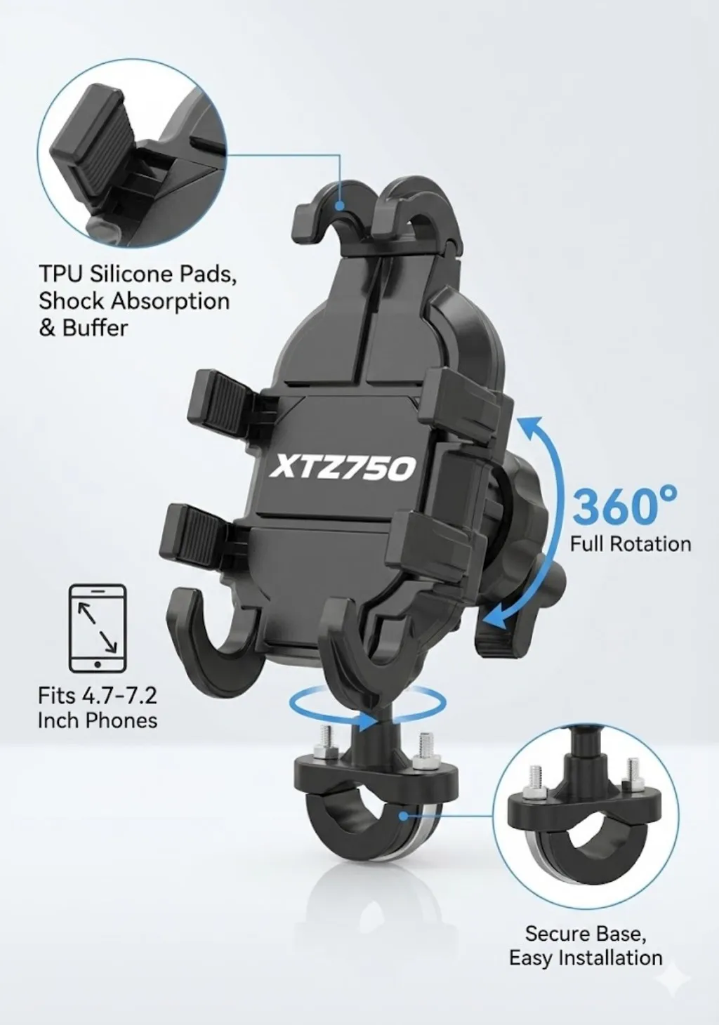 Novo suporte de telefone para motocicleta de metal para yamaha xtz750 xtz 750 super tenere, amortecedor giratório gratuito, antiderrapante