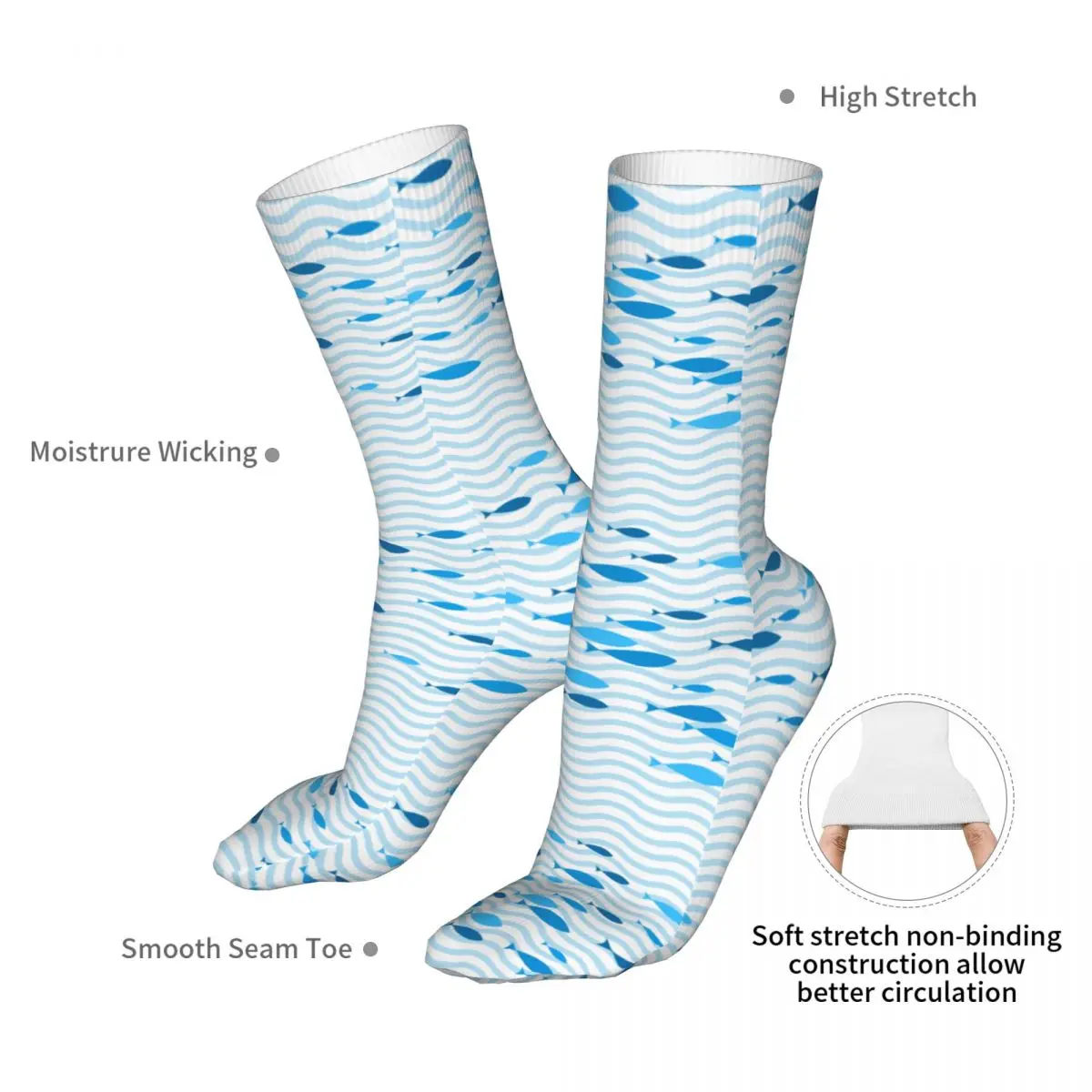 Men Bike Swimming Fish Pattern Socks Cotton New Women Socks