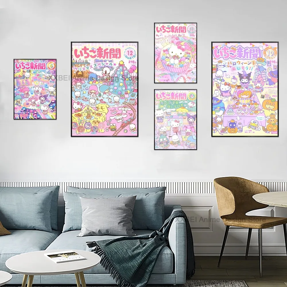 1pc HD Indoor Home Wall Decoration Sanrio Family My Melody Cinnamoroll Kuromi Poster Bedroom Bedside Sticker Hanging Painting