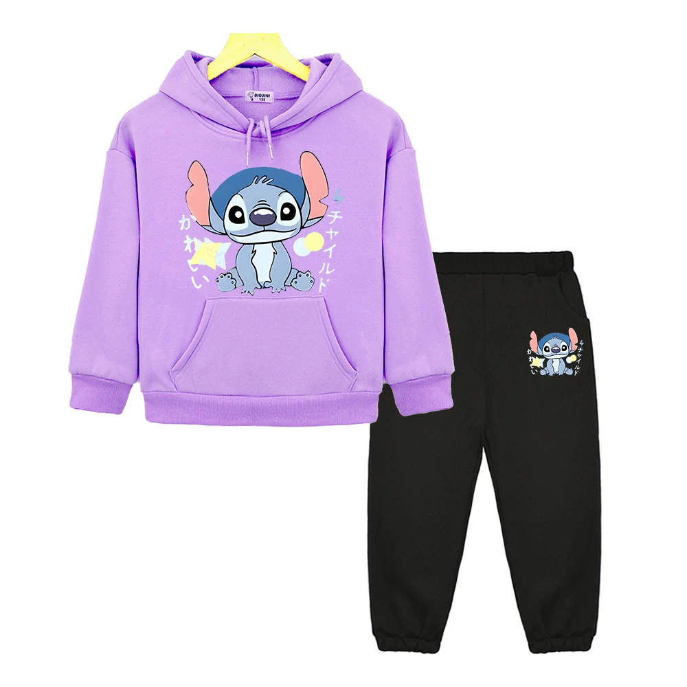 

Disney print hoodies Fleece Sweatshirt y2k sudadera pullover kids boutique clothes Stitch boy girl Hooded Sets Long hoodie+Pants