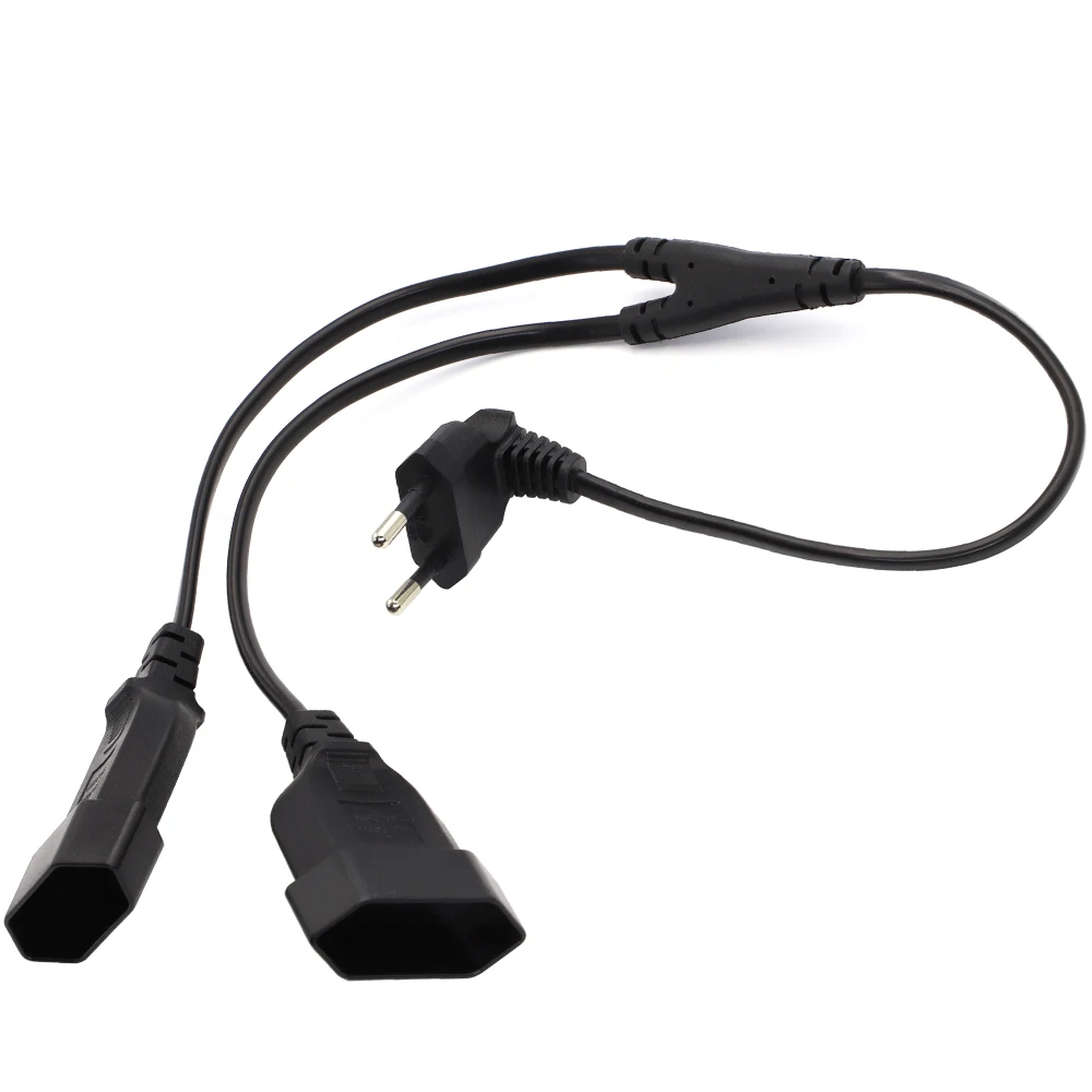 50cm EU CEE7/16 90 Degree Male to Female Dual Output,2 Ways Outlet Extension Cord European 2 Prong M/F Power Splitter Cable