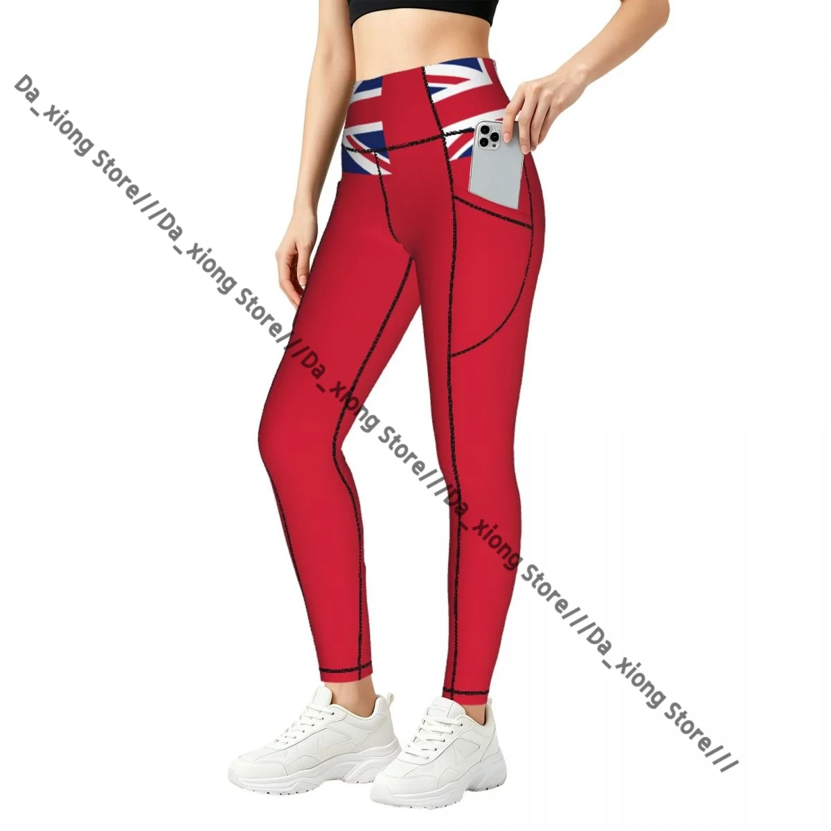 Ladies High Waist Yoga Leggings With Side Pockets Flag Of Bermuda Sports Running Pants