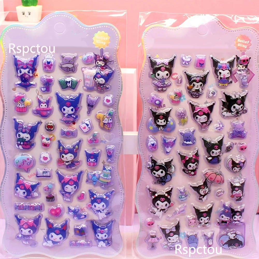 4 pçs sanrio dos desenhos animados kuromi minha melodia cinnamoroll 3d alívio adesivos bonito decoração adesivo diy portátil telefone recompensa decalques brinquedos